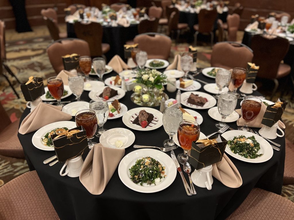 2023 Gloria Deo Academy Banquet Menu The 2023 banquet menu is a fresh berry salad, seared beef medallions with roasted shallots, fresh herbs, wild mushrooms and boursin cheese in a schlafly brown ale sauce. 